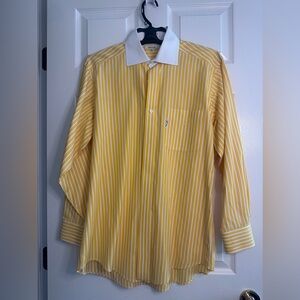 Faconnable Yellow and White Striped Dress Shirt